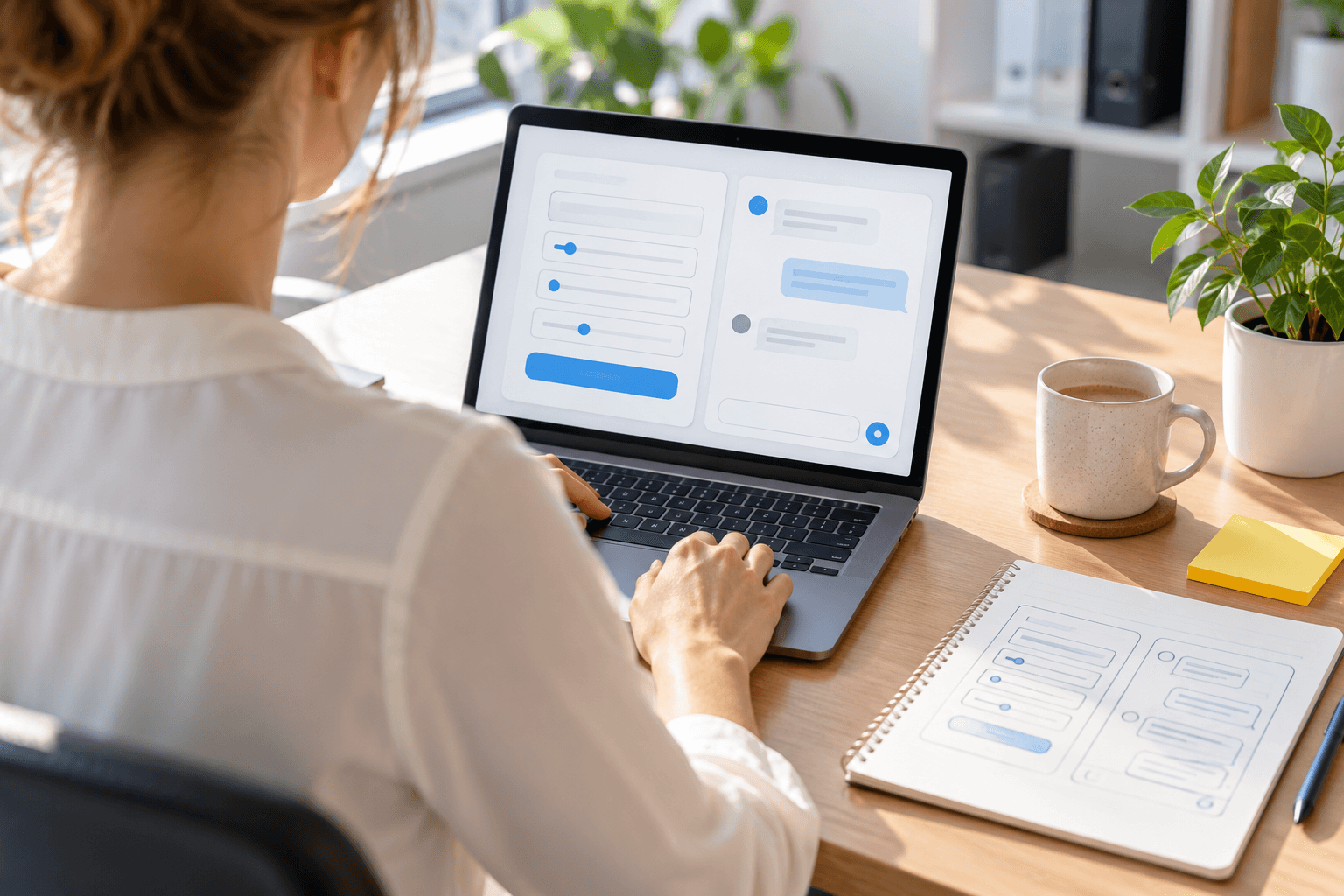 Frau am Laptop baut eine eigene kleine App